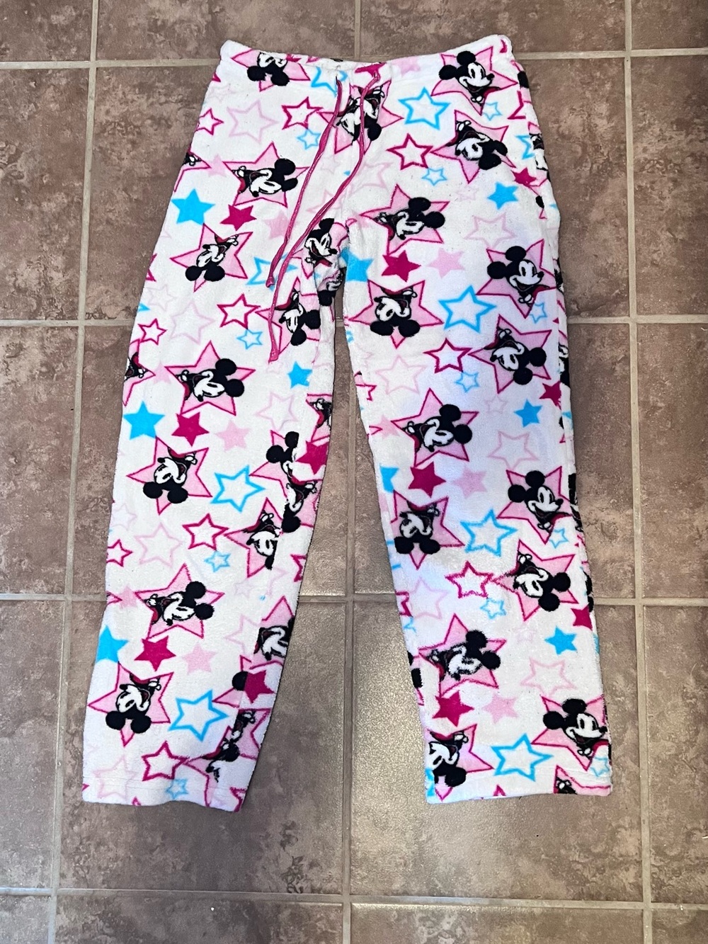 Disney Pink Mickey Mouse Fleece Pajama Bottoms with Blue & Magenta Stars